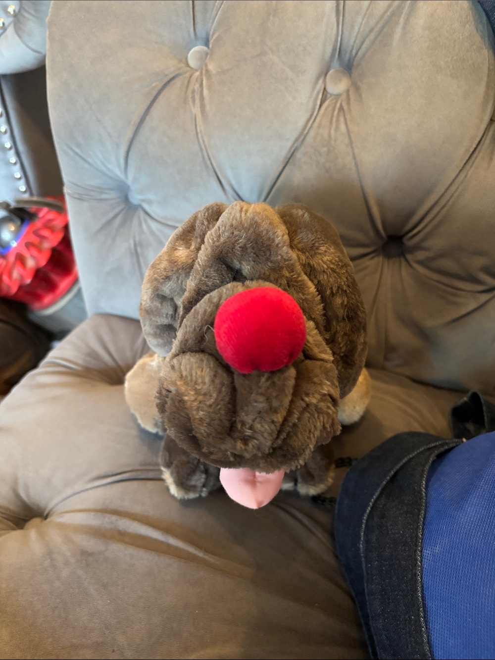Plush Wrinkles Toy with Red Nose and Pink Tongue